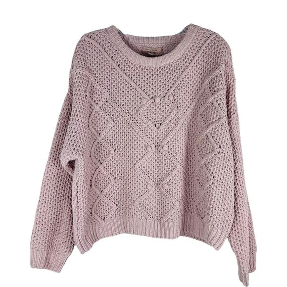 Love Tree purple lilac open knit cropped boxy sweater large - Picture 1 of 8